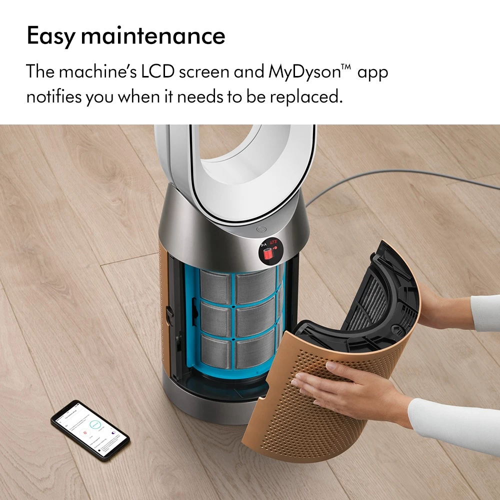 Dyson รุ่น Purifier Cool PC2 De-NOx เครื่องฟอกอากาศและพัดลมไร้ใบพัด สี Nickel/Gold เทคโนโลยีกรองก๊าซ NO₂ และทำลายสารฟอร์มาลดีไฮด์