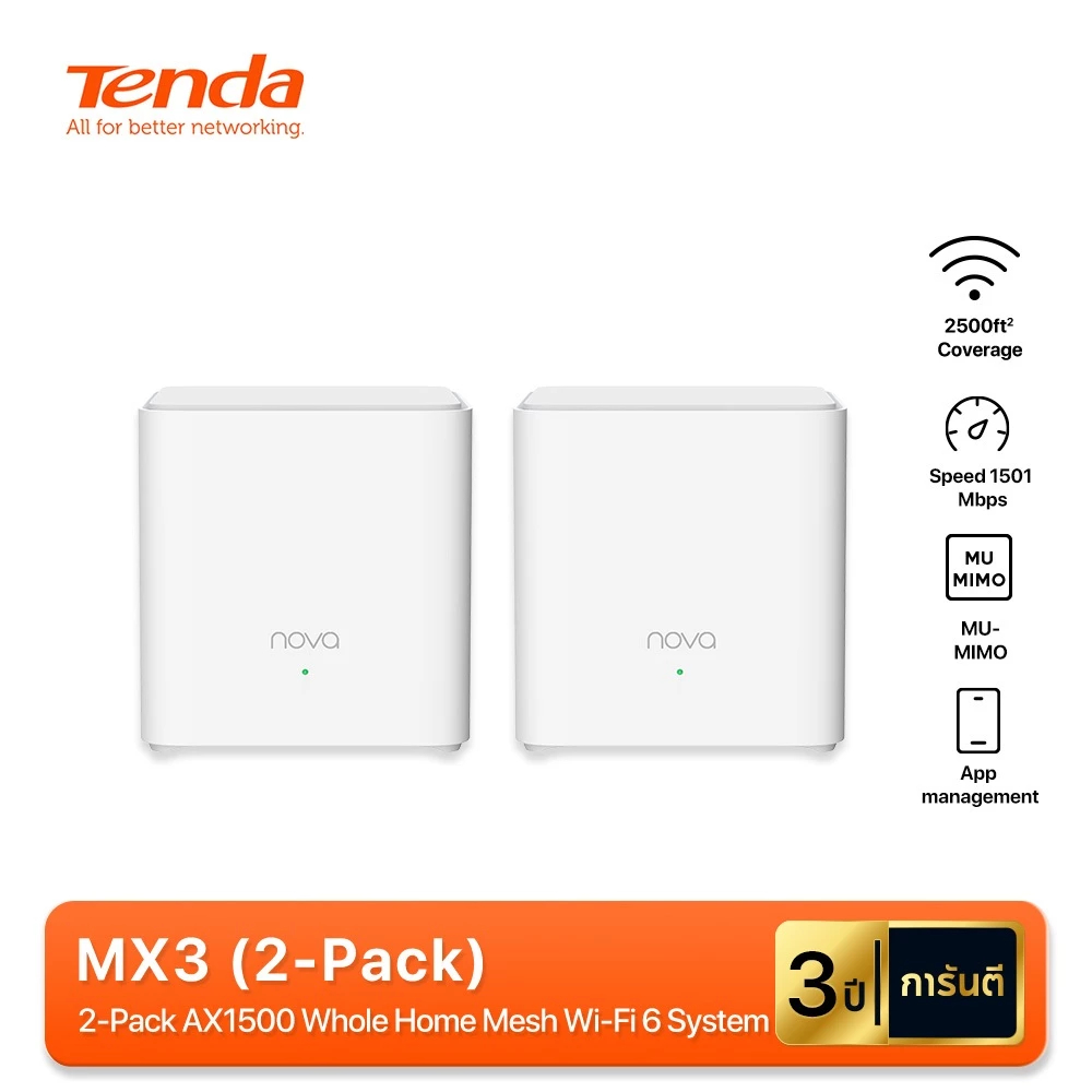 TENDA รุ่น MX3(2-pack) AX1500 Whole Home Mesh Wi-Fi 6 System ออกแบบมา ...