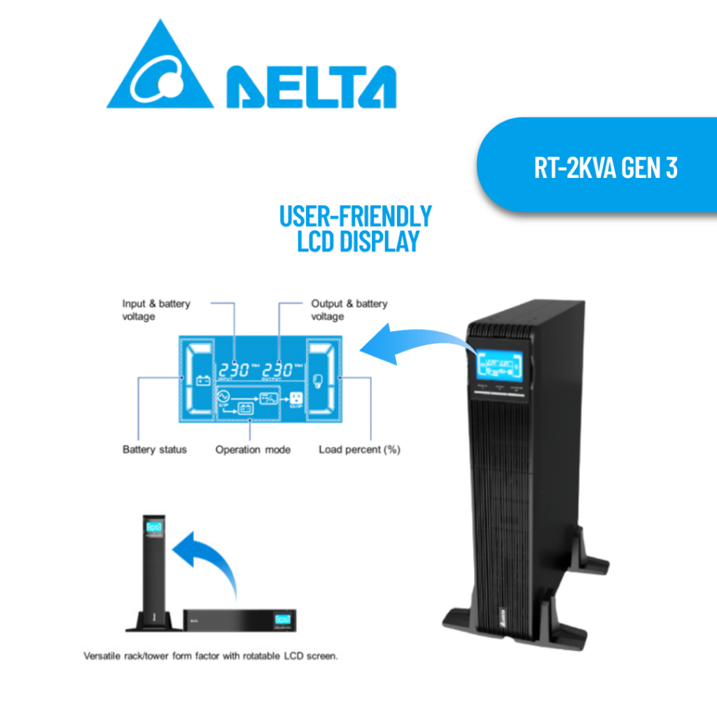 Delta UPS RT Gen 3 Series 2000VA/1800W เครื่องสำรองไฟ [RT-2kVA Gen 3 ...
