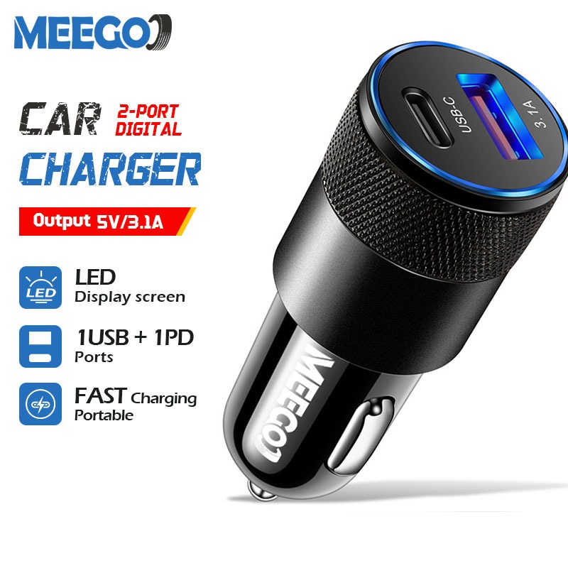 MeeGoo ที่ชาร์จเร็วในรถยนต์ 2 พอร์ต 1USB + พอร์ต 1PD หัวชาร์จ12/24V ...