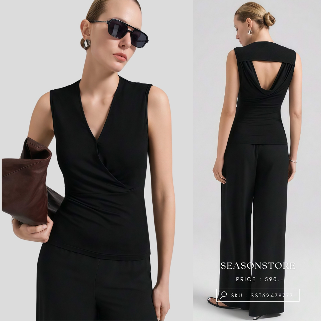 NOIR WRAP DRAPED BACK TOP - SST62478777 | Shopee Thailand