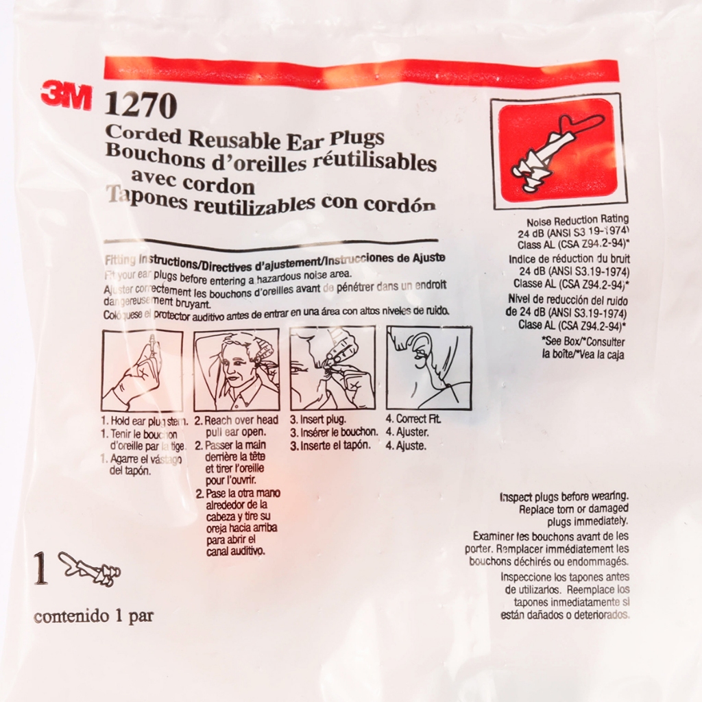 3M 1270 NRR 24 dB 3M แท้ 100% ปลั๊กอุดหูลดเสียง 3M 1270 สีส้ม พร้อมจัด ...