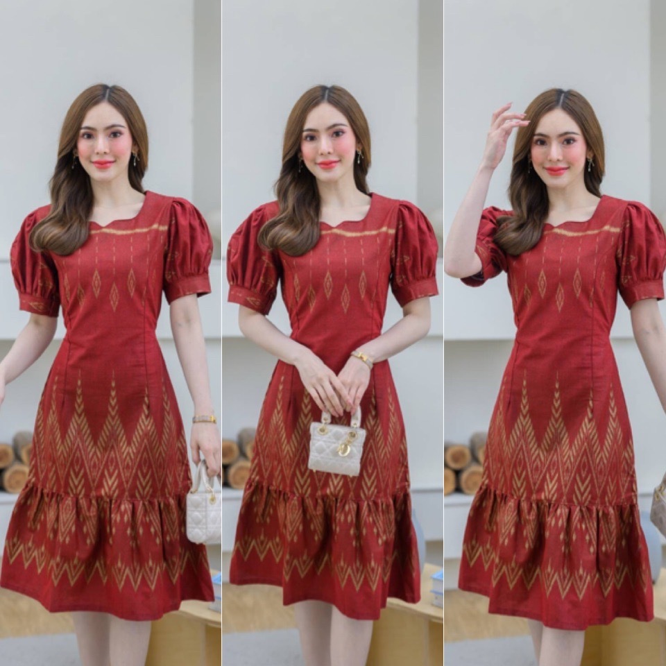 เดรสผ้าไทย เรียบหรู ผ้าฝ้ายเชียงใหม่ 100% ใส่ทำงาน-ออกงาน สวยทุกไซส์ มุมมองที่ 5