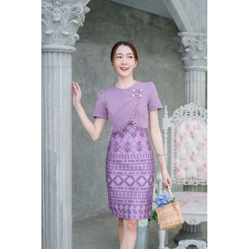 เดรสลายไทย Phawi ผ้าดีมีซับใน ไซส์ S-XL ใส่ทำงานออกงาน ดูแพง ราคาคุ้ม มุมมองที่ 6