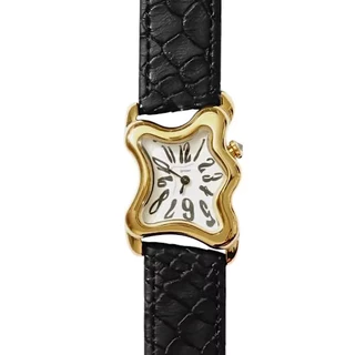 LAPHONT OOBLONG WATCH GOLD CASE BLACK BAND WHITE DIAL