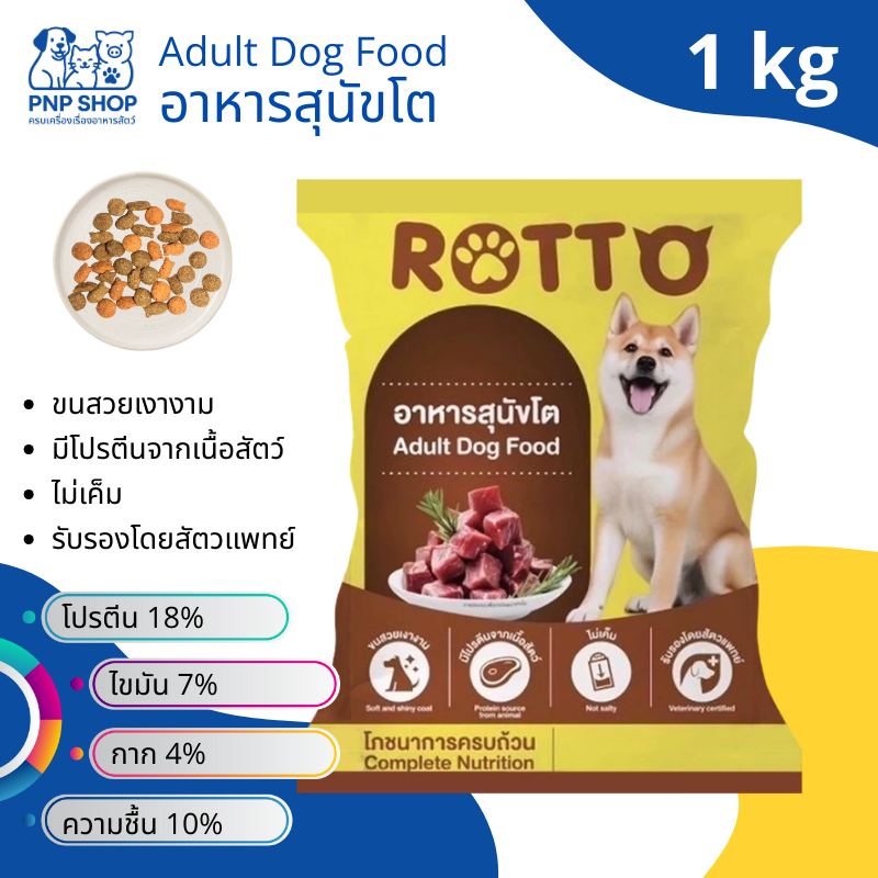 ROTTO Adult Dog Food อาหารสุนัขโต ร๊อตโต้ 1 กิโลกรัม อาหารเม็ดเล็ก ไม่ ...