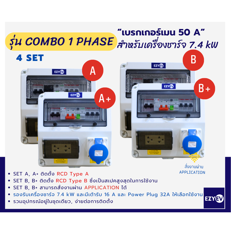 EZYEV รุ่น COMBO 1 phase (CBเมน50A) ตู้คอนซูเมอร์อุปกรณ์ป้องกันเครื่อง ...