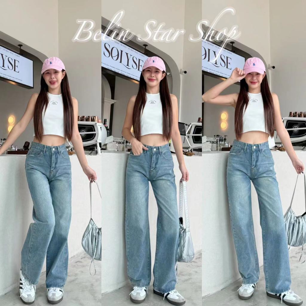 มีไซซ์ S-3XLกางเกงยีนส์ เอวสูง สไตล์เกาหลี แนววินเทจ เท้ากว้าง กางเกงยีนส์ขายาว สวยๆเก๋ๆ - 4