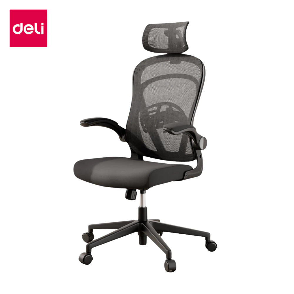 Deli เก้าอี้ทำงานเพื่อสุขภาพ นุ่มสบาย ตามหลักสรีระศาสตร์ Ergonomic เก้าอี้สีดำ เก้าอี้สีเทา ระบายอากาศดีเยี่ยม เก้าอี้ทำงาน เก้าอี้ออฟฟิศ ที่นั่งสำนักงาน พร้อมพนักพิงศีรษะ ที่พักขา Ergonomic Office chair