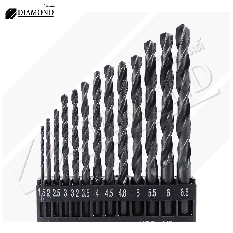 Diamond ดอกสว่านเจาะไม้ ดอกสว่าน ชุดดอกสว่าน13 ตัวชุด ขนาด 1.5 - 6.5 มม. เจาะเหล็ก ไม้ สแตนเลส ทำจากเหล็กไฮสปีด