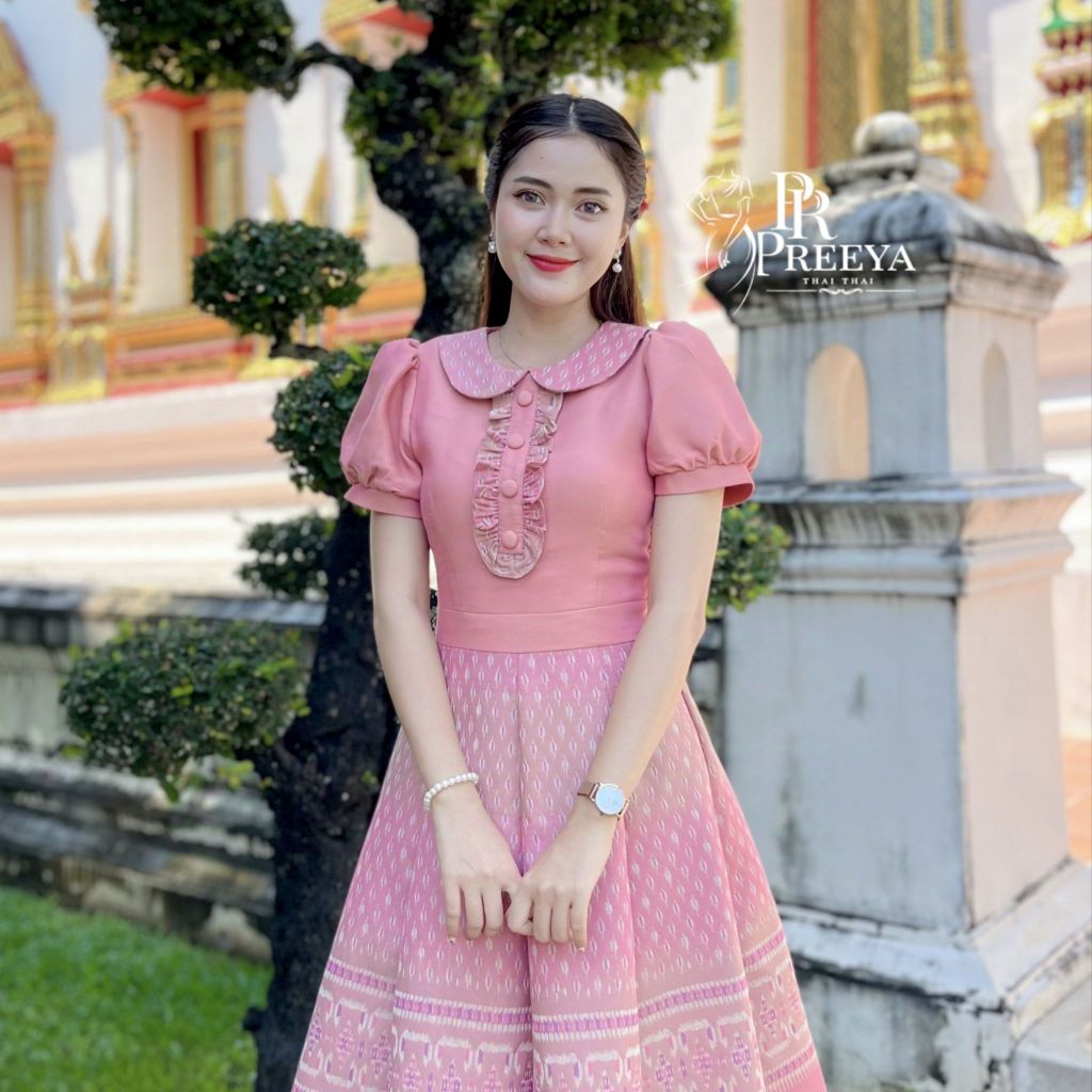 เดรสผ้าฝ้ายทอลาย Preeya PR114 อัดกาวทั้งชุด ไซส์ S-2XL สวยสง่าใส่สบาย มุมมองที่ 6