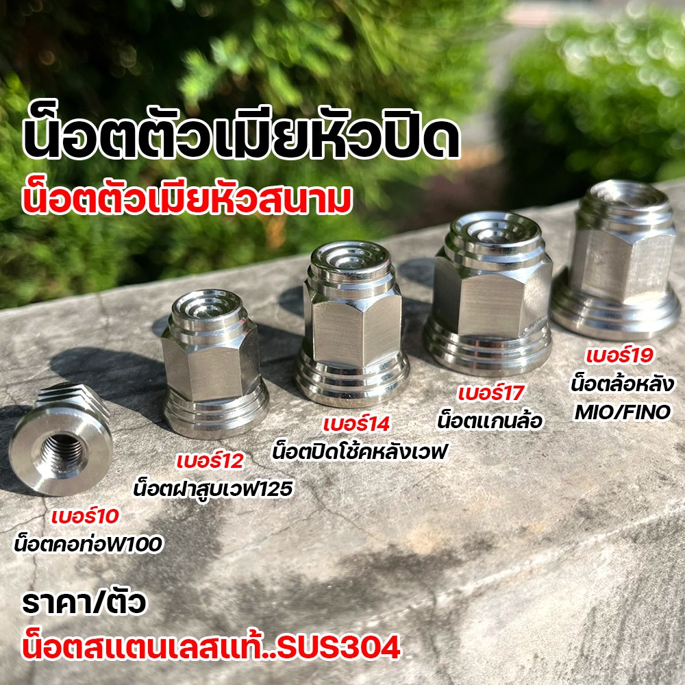 ตัวเมียหัวปิด เบอร์ 10 12 14 17 19 หัวสนาม เลสแท้ (ราคา1ตัว) น็อตแกนล้อ น็อตตัวเมีย