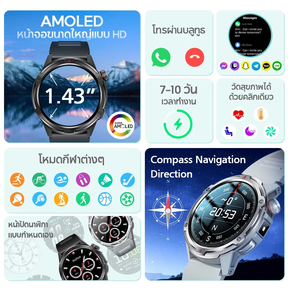 Aolon Tetra R4 นาฬิกา smart watch 1.43 นิ้ว Amoled หน้าจอ AOD จะแสดงเสมอ 350mAh นาฬิกาวิ่ง การตรวจจับข้อมูลสุขภาพตลอด 24 ชั่วโมง https://wayoza.com