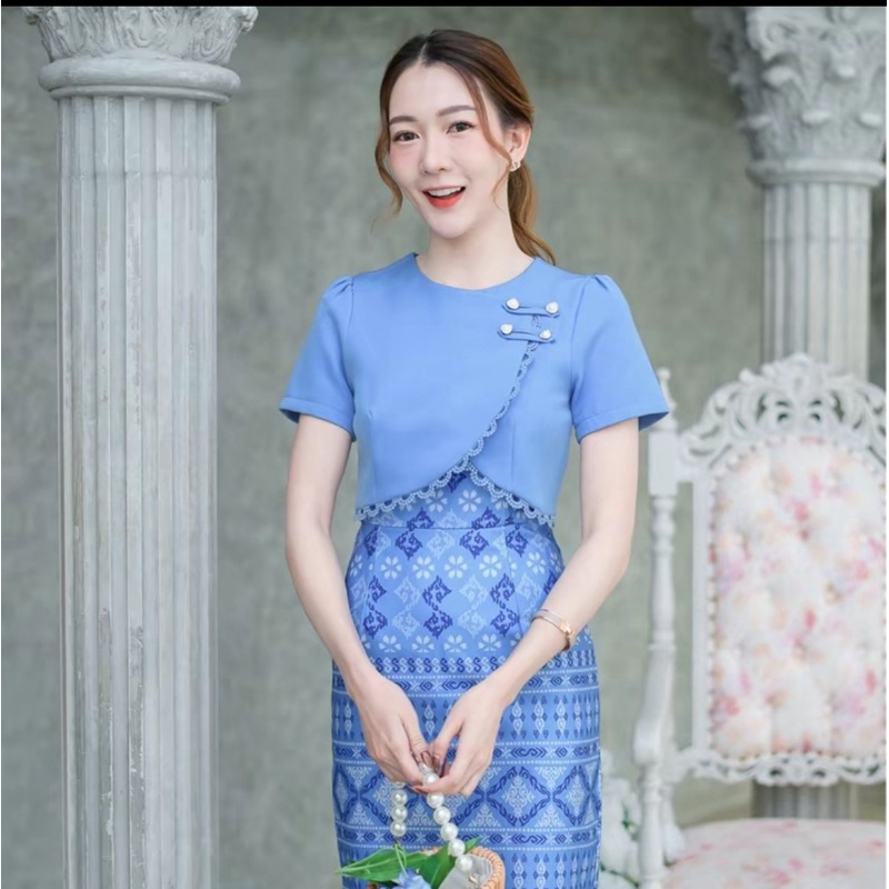 เดรสลายไทย Phawi ผ้าดีมีซับใน ไซส์ S-XL ใส่ทำงานออกงาน ดูแพง ราคาคุ้ม มุมมองที่ 4