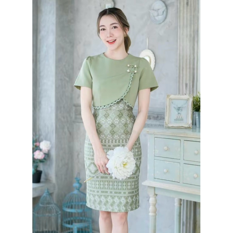 เดรสลายไทย Phawi ผ้าดีมีซับใน ไซส์ S-XL ใส่ทำงานออกงาน ดูแพง ราคาคุ้ม
