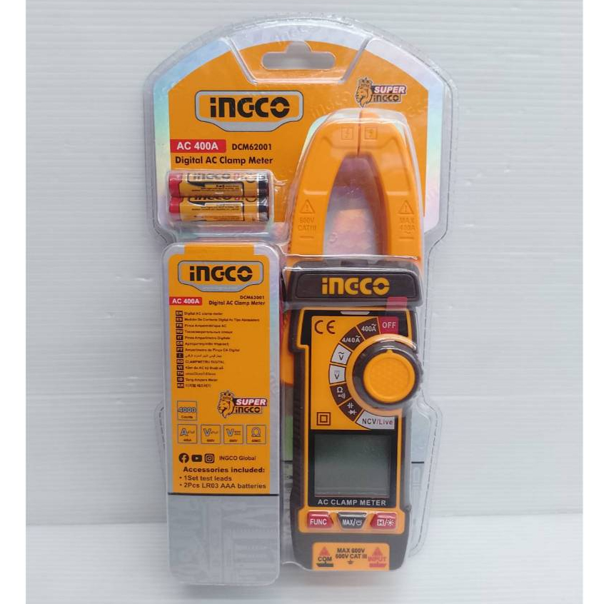 INGCO ดิจิตอลแคลมป์มิเตอร์ AC 400A รุ่น DCM62001 | Shopee Thailand