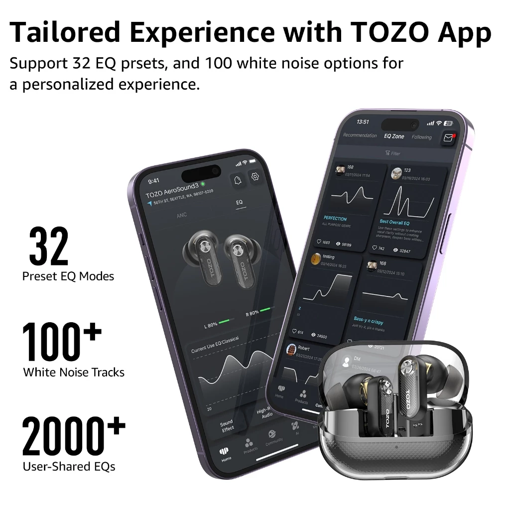 TOZO AeroSound 3 หูฟังบลูทูธ หูฟังไร้สาย หูฟังอินเอีย เบสหนัก Bluetooth 5.4 IPX5 Game Mode