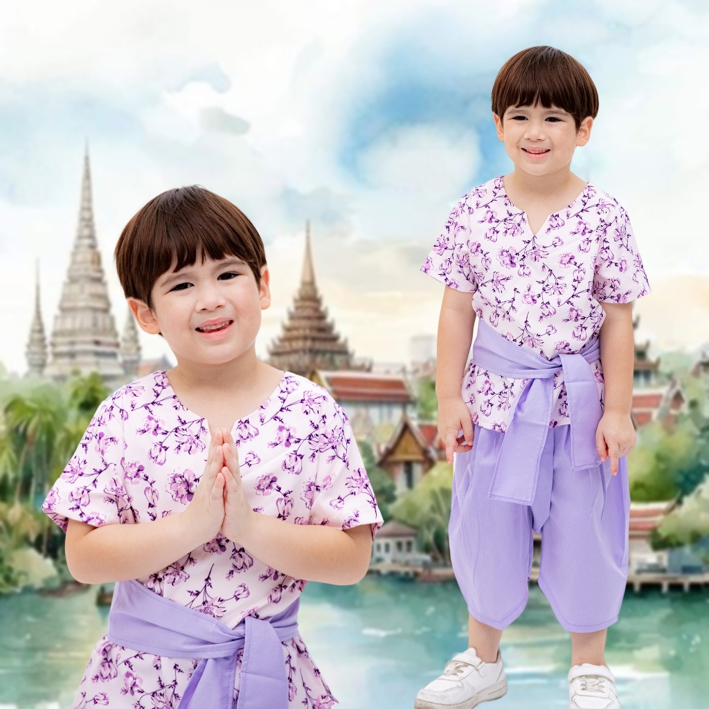 ชุดไทยเด็กชายพาสเทล หล่อเม่า ผ้านิ่มไม่ร้อน พร้อมโจงกระเบน มุมมองที่ 5
