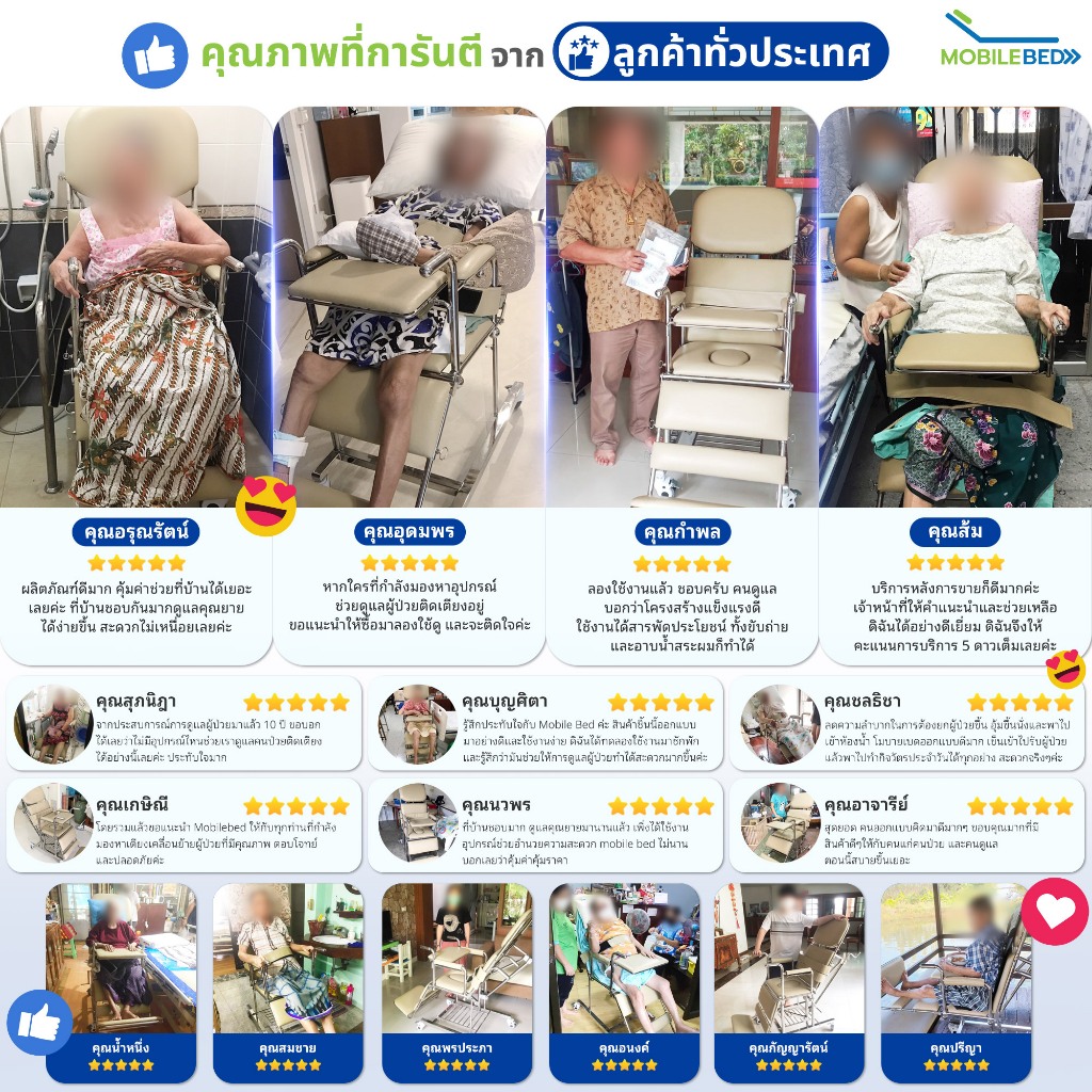 Synergy รุ่น MOBILE BED อุปกรณ์ดูแลผู้ป่วยติดเตียง 6 in 1 รถเข็นเคลื่อนย้าย อาบน้ำ นั่งถ่าย สระผม ครบวงจร