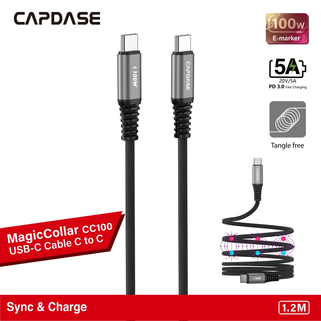 CAPDASE MagicCollar-CC100 USB-C To USB C 100W Sync and Charge Cable 1 ...