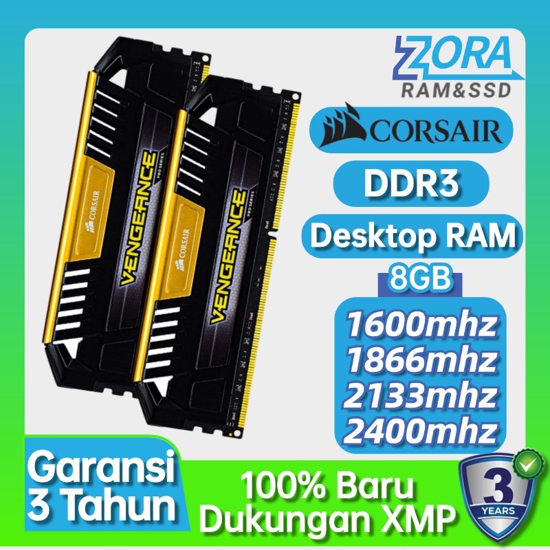Barrette Mémoire DDR3 Corsair Vengeance 8 Go - 1333 à 2400 MHz, 240 Broches, Pour PC Fixe
