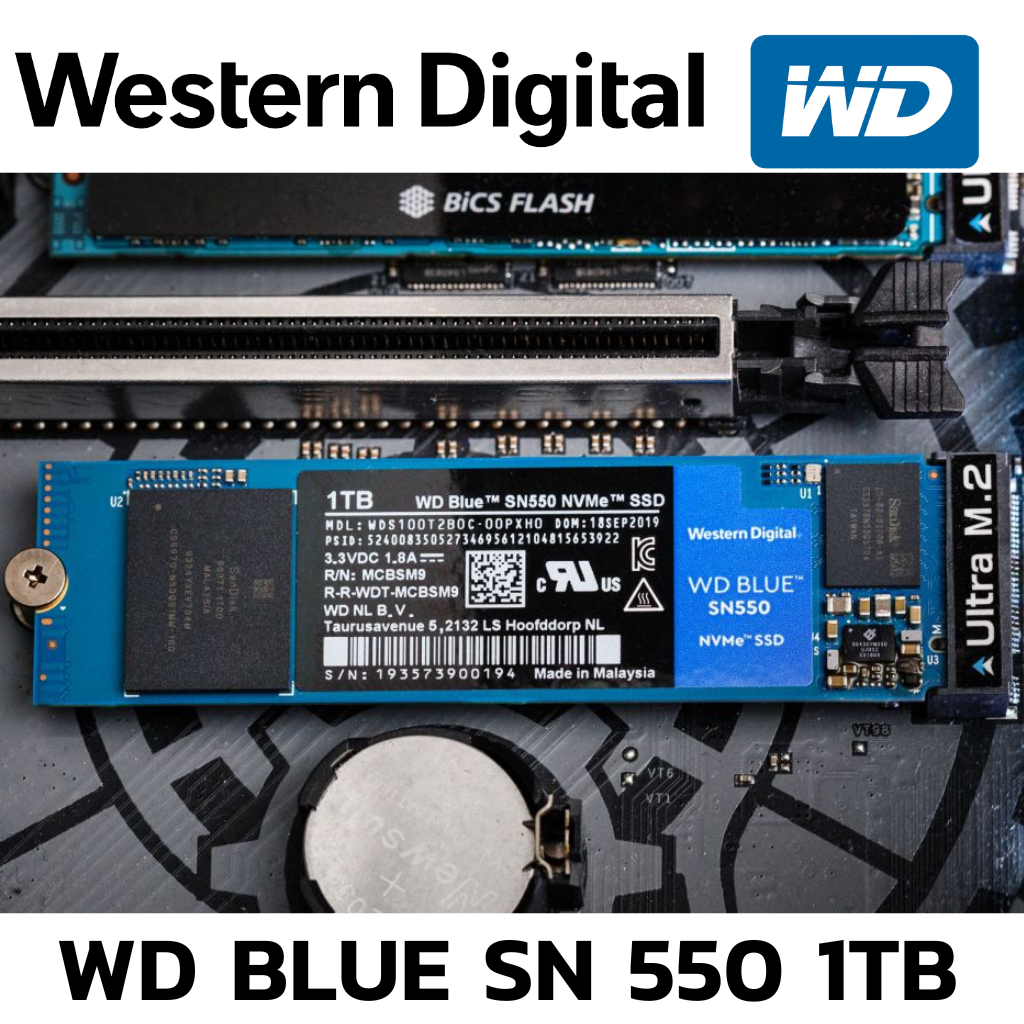 1 TB SSD (เอสเอสดี) WD BLUE SN550 PCIe/NVMe M.2 2280 (WDS100T2B0C