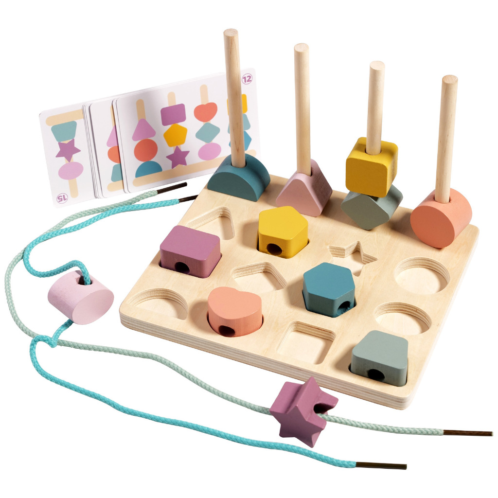 Shape Stacking Matching Board ของเล่นบล๊อกไม้เลขาคณิต ฝึกทักษะด้านต่าง ...