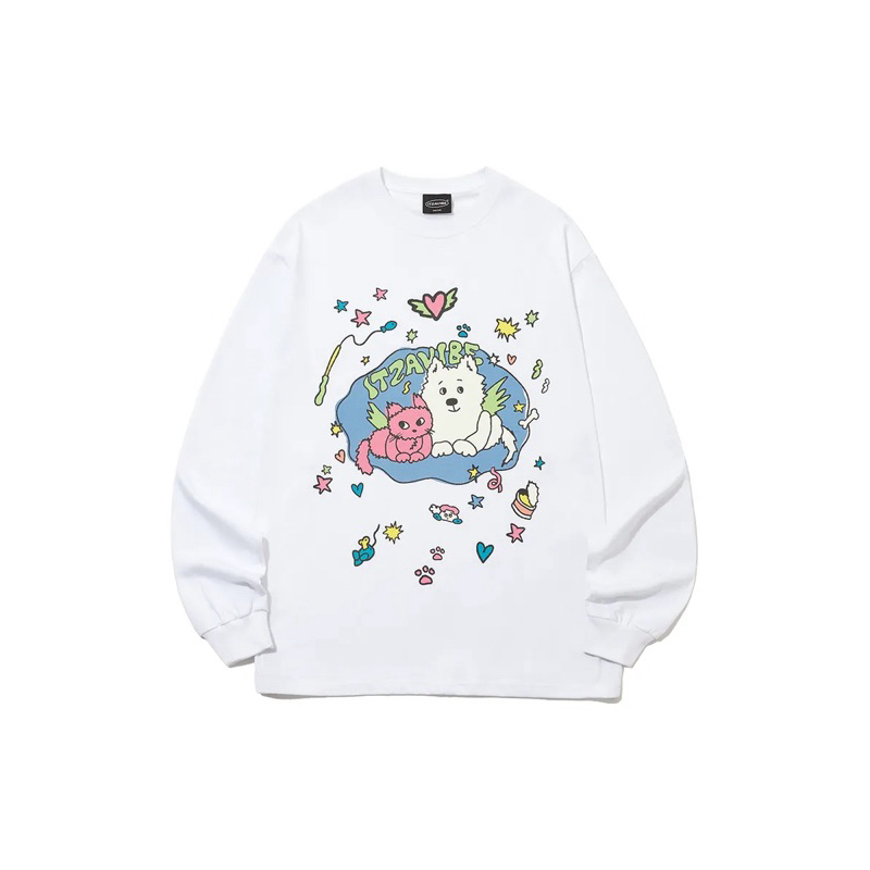 ◆ITZAVIBE◆ CATDOG IN SWEET  T SHIRT WHITE ITA25UT03WH CAT&DOG IN SWEET HOME T SHIRT - WHITE - ITZAVIBE | 60