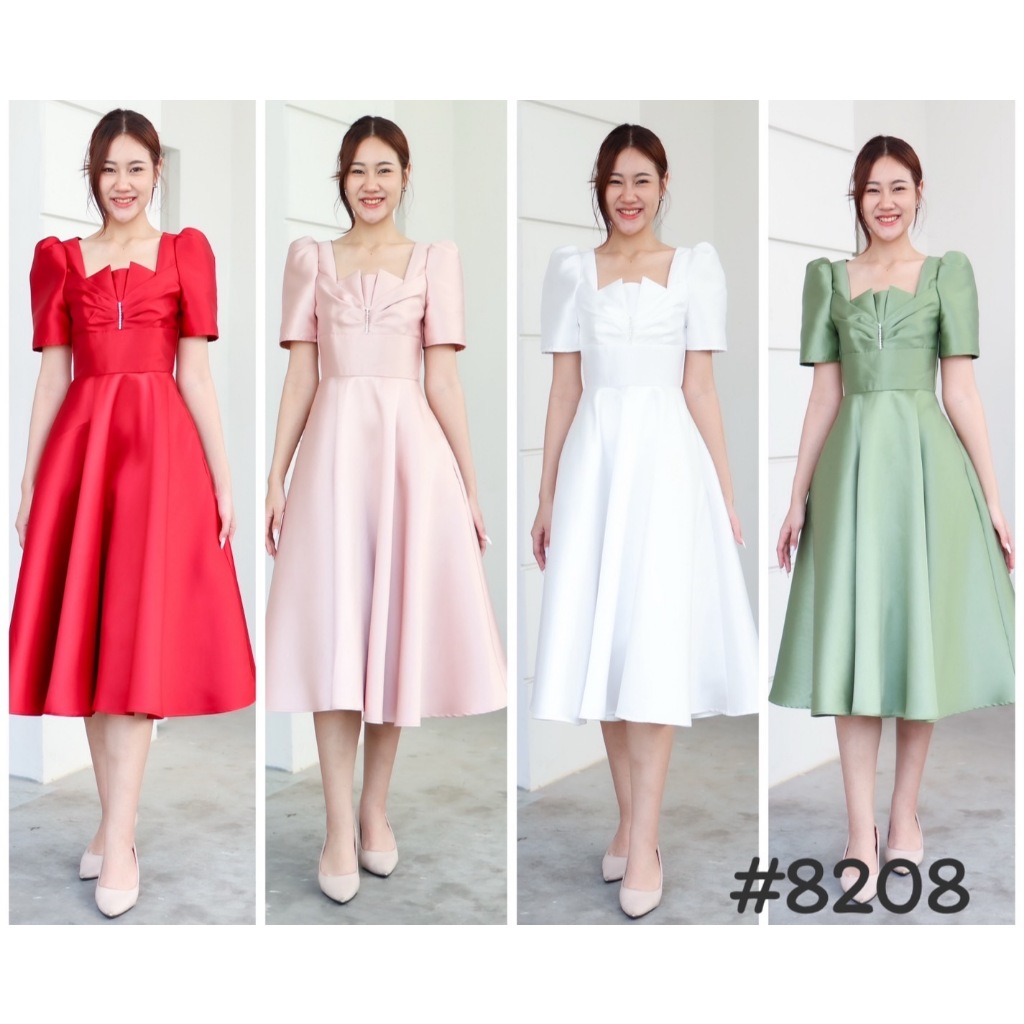 เดรสแต่งจีบอกประดับเพชร ทรงสุภาพ หรูหรา ไปงานแต่ง เพื่อนเจ้าสาว [LUXURY707] มุมมองที่ 3