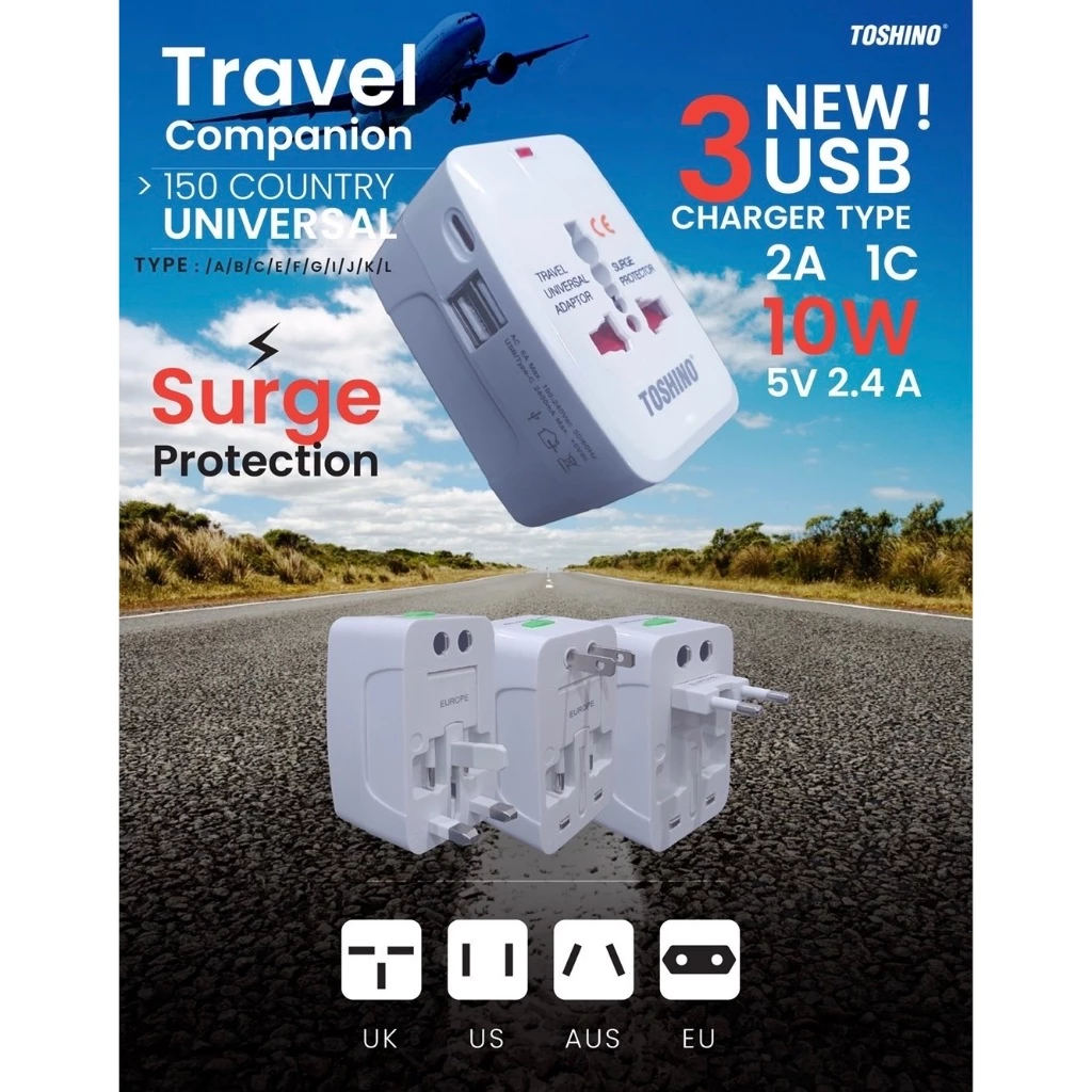 Toshino ปลั๊กเดินทางทั่วโลก Travel Universal Adapter 4 in 1 รุ่น DE-204 ...