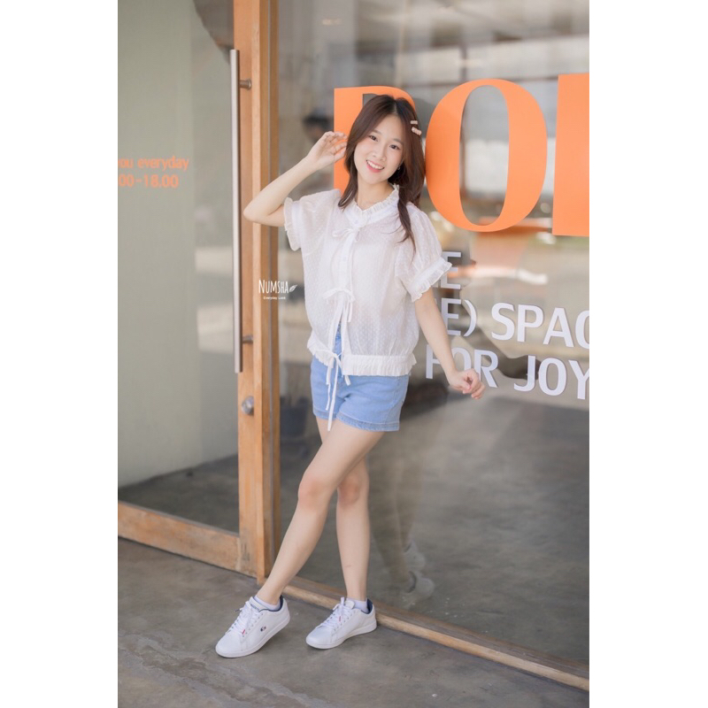 Numsha Brand เสื้อแขนสั้นระบายผูกเชือก3อัน / NB24061 | Shopee Thailand