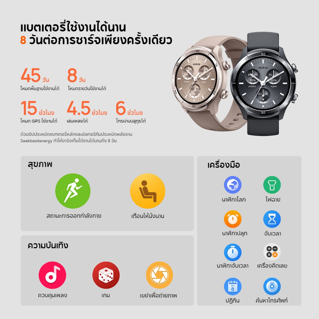 Mibro Watch A3 สมาร์ทวอทช์ คุยโทรศัพท์ได้ ลื่นไหล 60Hz หน้าจอใหญ่ 1.39 นิ้ว คมชัดสู้แสง -12M