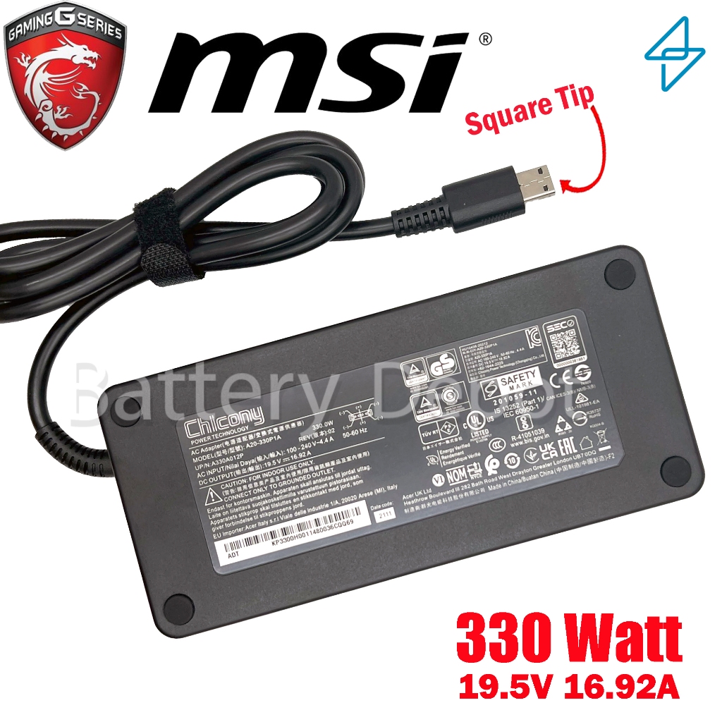 MSI Adapter ของแท้ 19.5V/16.92A 330W หัว Square Tip สายชาร์จ MSI Raider ...