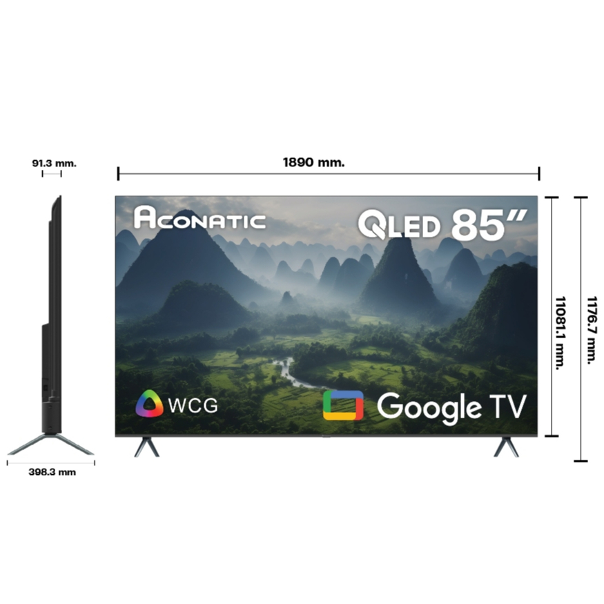 Aconatic รุ่น 85QS1000AN สมาร์ททีวี QLED Google TV 4K ขนาด 85 นิ้ว จอภาพไร้ขอบ Frameless เพื่อประสบการณ์รับชมที่สมจริงเหนือระดับ