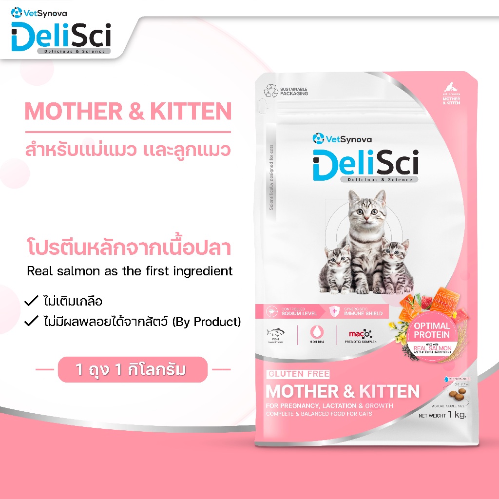 DeliSci - Mother & Kitten Cat Dry อาหารเม็ดสำหรับแม่แมวและลูกแมว 1kg ...