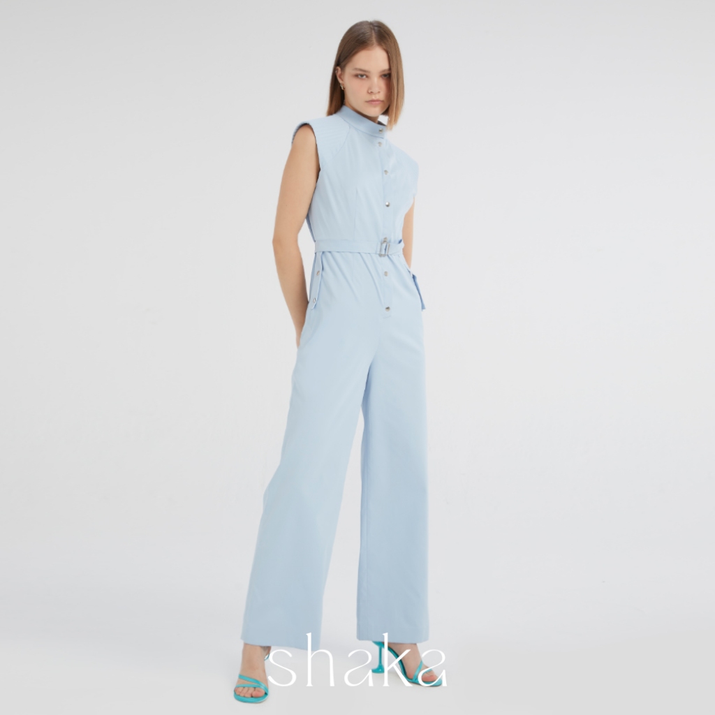 Shaka AW23 Glacial Blue Combinaison Jumpsuit จั๊มสูทผู้หญิงขายาว แขนกุด มีเข็มขัดแยกชิ้น JS-8230814