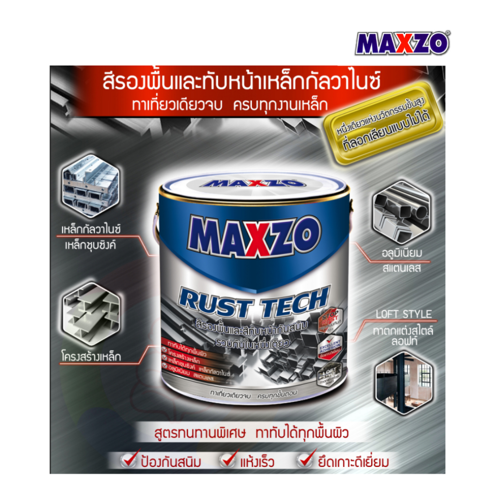 MAXZO 2in1 แมกโซ่ สีกันสนิม สีทาทับหน้า เหล็ก กัลวาไนซ์ ดำ ขาว เงิน เทา ...