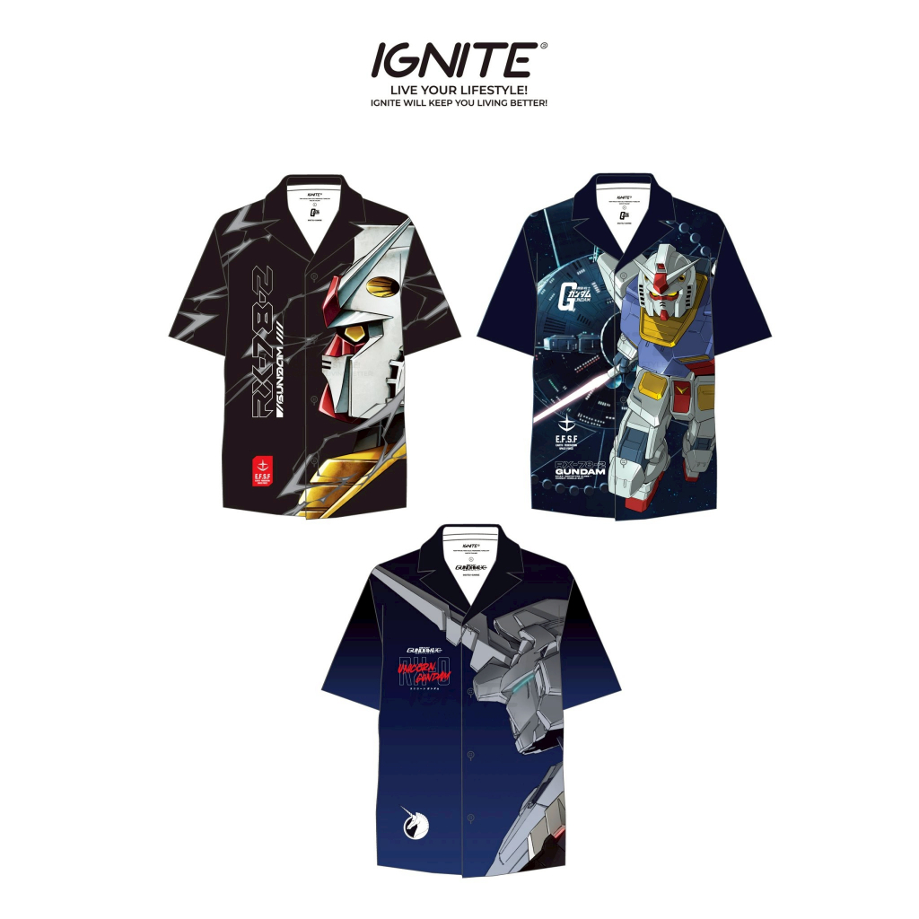 [พร้อมส่ง] IGNITE GUNDAM APPAREL เสื้อฮาวายกันดั้ม | Shopee Thailand