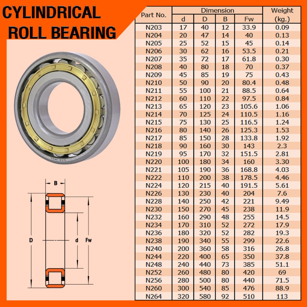 N207 EM ตลับลูกปืนเม็ดทรงกระบอก อุตสาหกรรม (CYLINDRICAL ROLLER BEARING ...