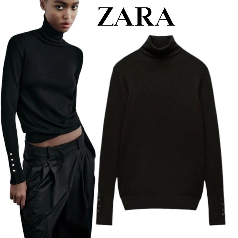 Zara : Black Turtle Knit Sweater (ไหมพรมดำ) | Shopee Thailand