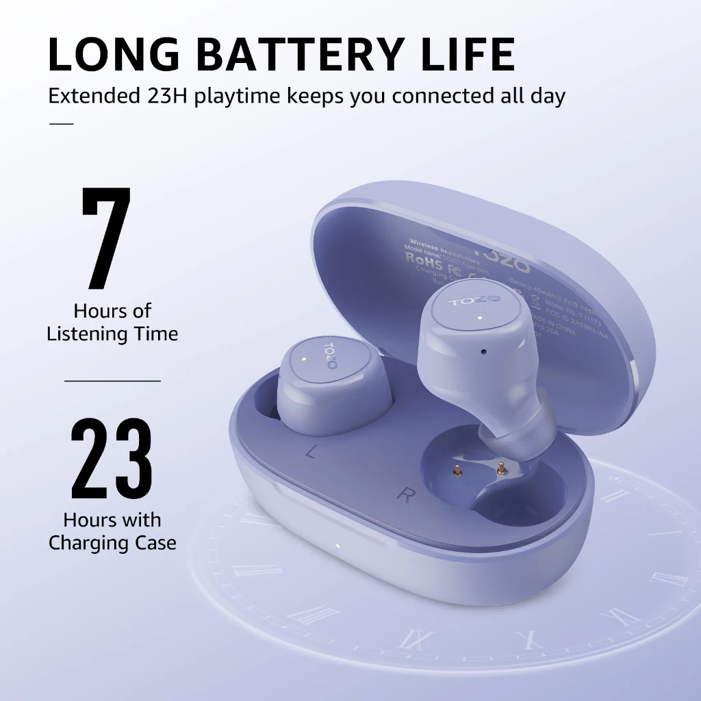 TOZO Agile Solo หูฟังบลูทูธ หูฟังไร้สาย หูฟังอินเอีย เสียงใส Bluetooth 5.3 แบต 7ชม/ชาร์จ IPX4 Game Mode
