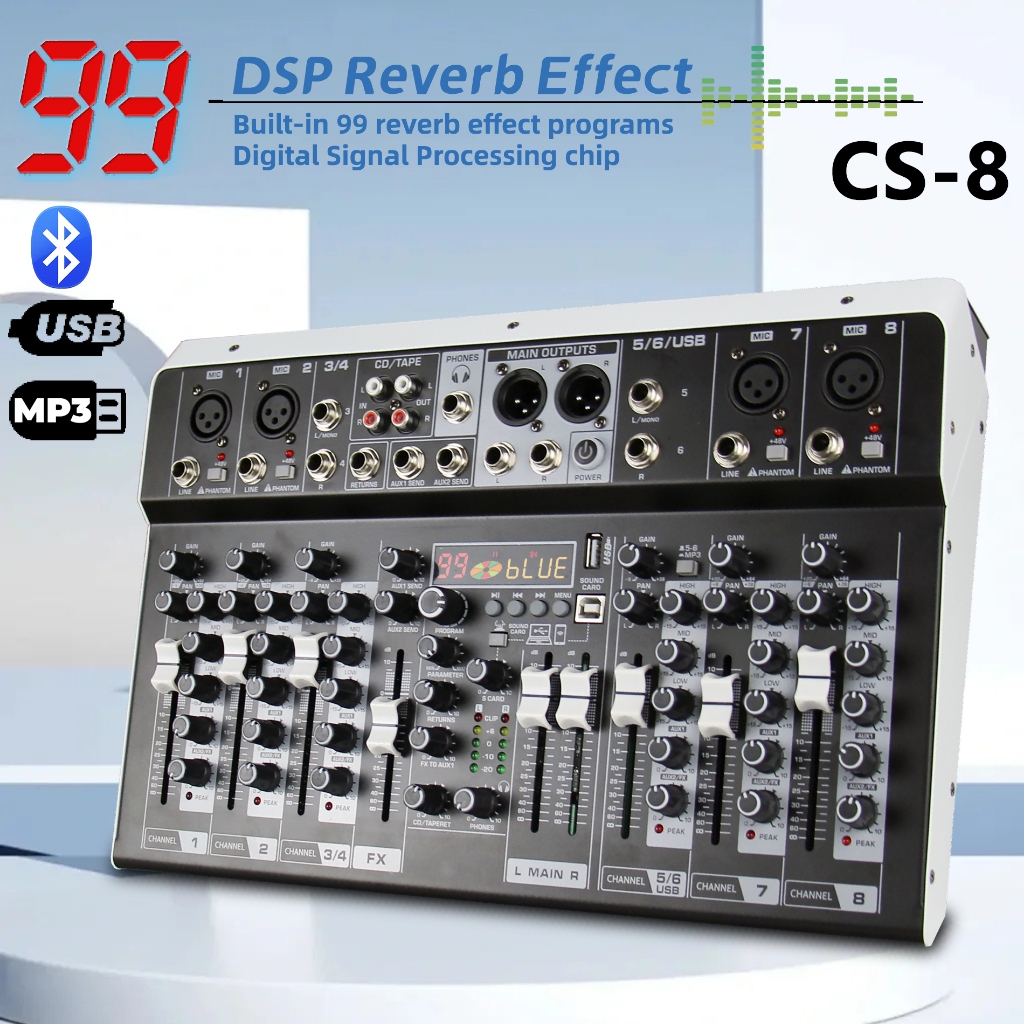 8 channel มิกเซอร์4ช่องมีบลูธูทไร้สาย ผสมสัญญาณเสียง Mixing Console