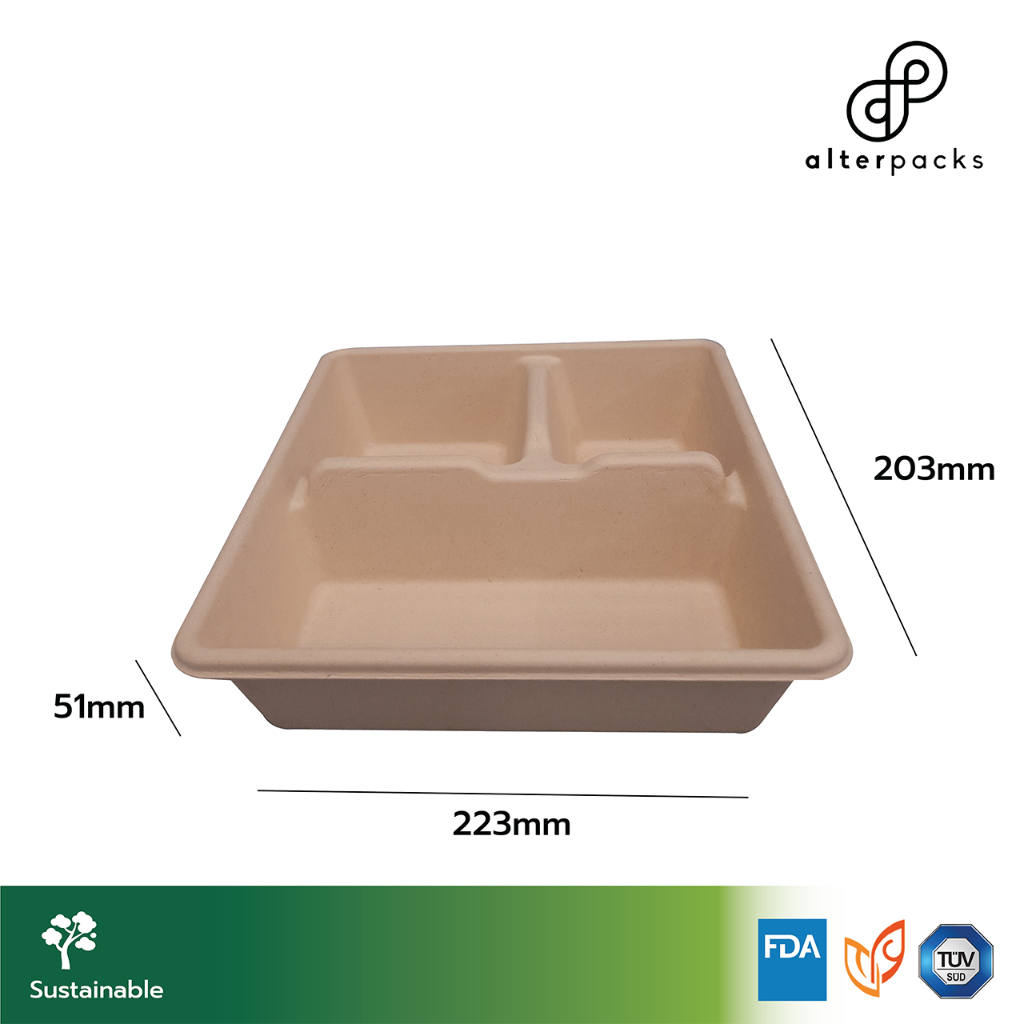 3-Compartment Bento Lunch Box, Biodegradable, 120 Pieces/Case (Ready to Ship) // GAECOPAK, ALTERPACKS