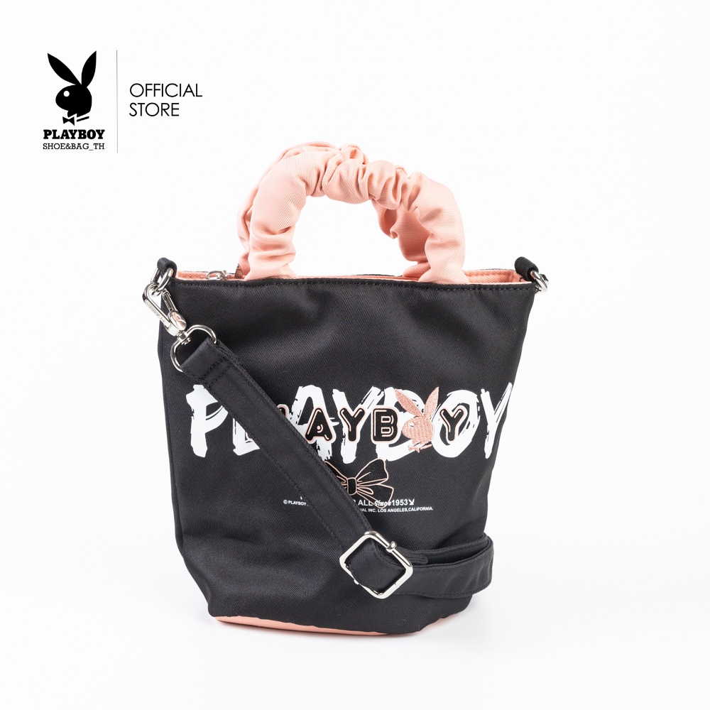 PLAYBOY Ribbon bag ST BS244PB119 Bucket Bag 2 Soot black Crepe pink