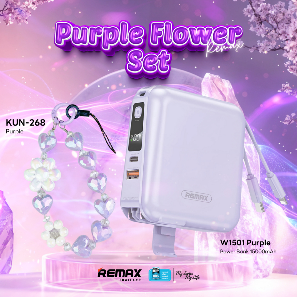 Remax Power Bank รุ่น W1501 ความจุ15000mAh แบตสำรอง ชาร์จไว มีสายในตัว ...