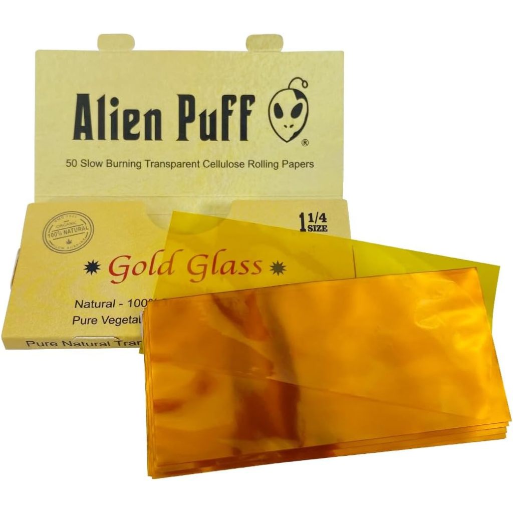 กระดาษโรล กระดาษใส สีทอง Alien Puff 1เล่ม 50แผ่น Transparent Cellulose ...