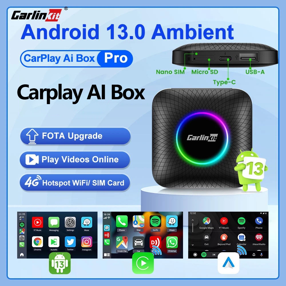 Carlinkit AI Box 2026 Android 13 CarPlay Wireless Dongle Android Auto Adapter 4G กล่องแปลงไร้สาย สำหรับรถยนต์