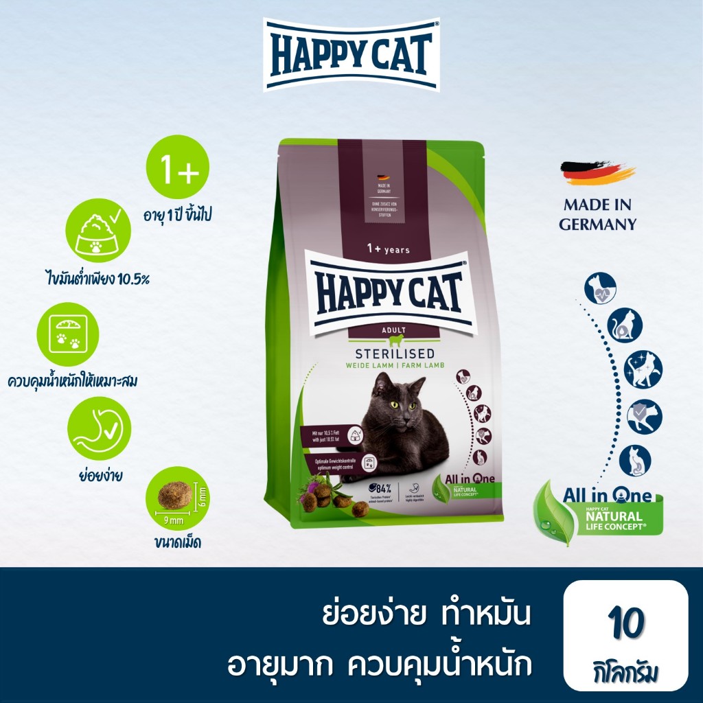 HAPPY CAT Supreme Sterilised Weide Lamm อาหารแมวโตทำหมัน ควบคุม