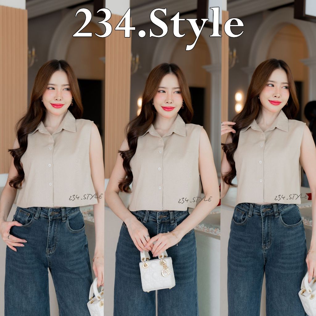 SSL01 เสื้อเชิ้ตผู้หญิงแขนกุดคอปก กระดุม ผ้าลินิน สีพื้น ใส่ง่าย สไตล์ ...