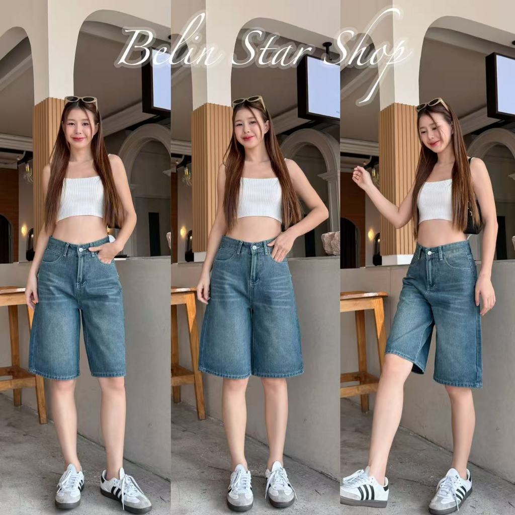 กางเกงยีนส์ทรง 5 ส่วน เอวสูง ผ้าไม่ยืด ทรงสวย สีฟอกสวย รุ่นนี้มาแรงฮิตมาก!! - 3